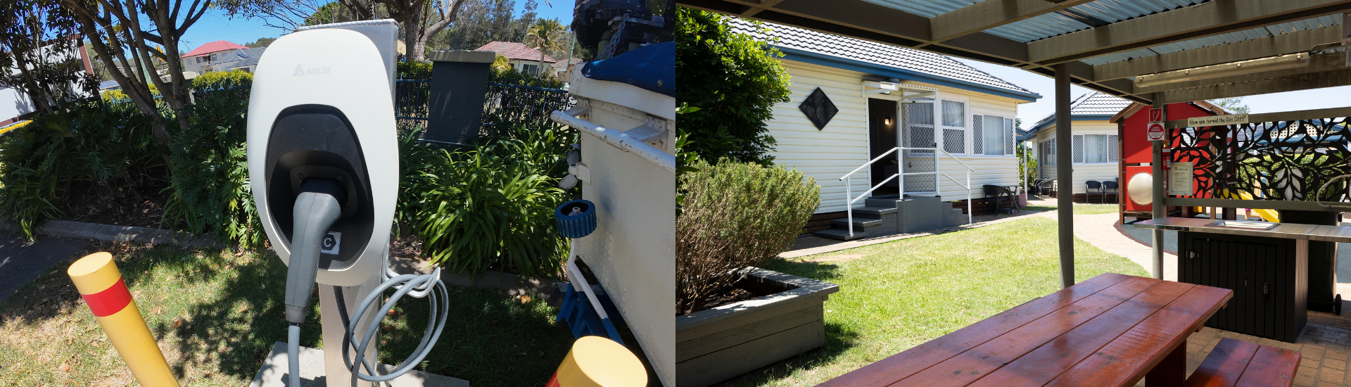 BBQ facilities and EV charging station at Forster Holiday Village