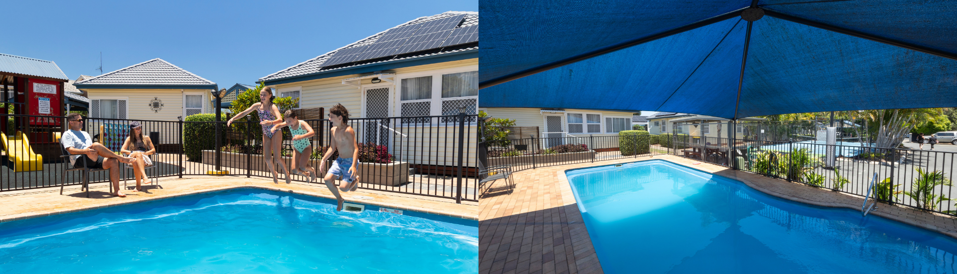 Heated swimming pool at Forster Holiday Village